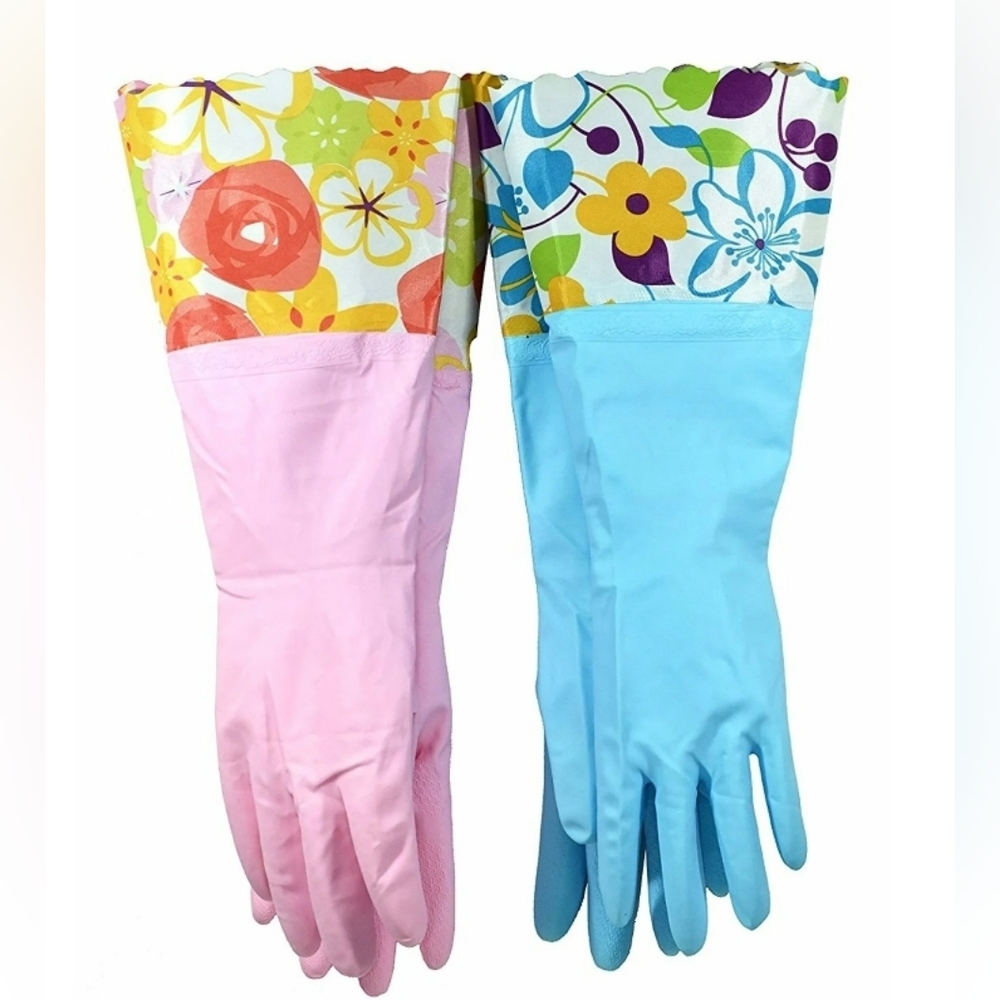New Latex-Free Household Gloves, 2 Pairs, Pink and Blue Size M